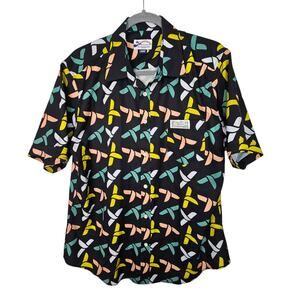 PSI International Shirt Button Down Shirt Men L Black Short Sleeve Button Up